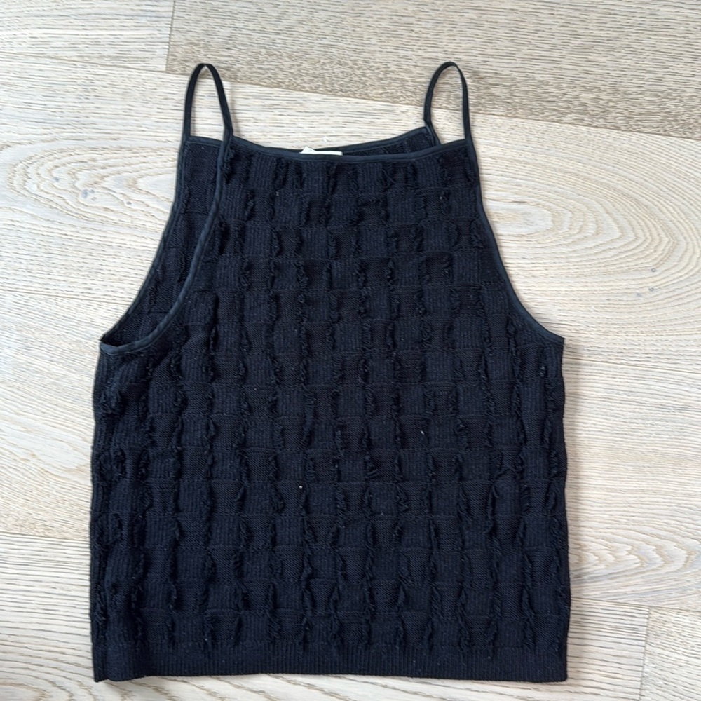 Black textured knit tank top